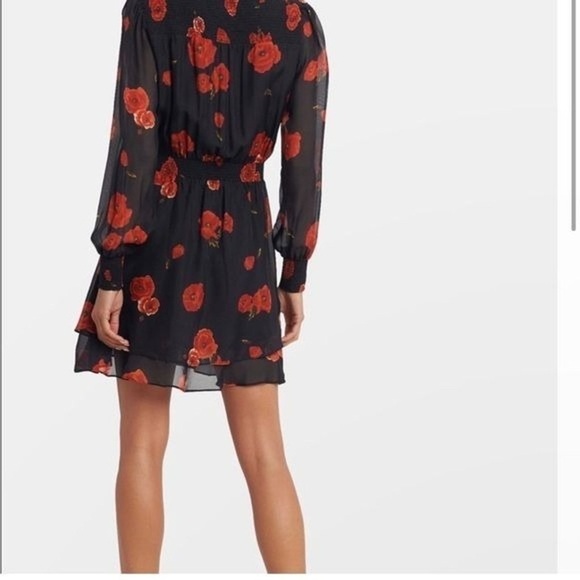 Intermix Kayla Poppy Floral 100% Silk Mini Short Dress, Black/Red, Size 0 - Picture 2 of 16